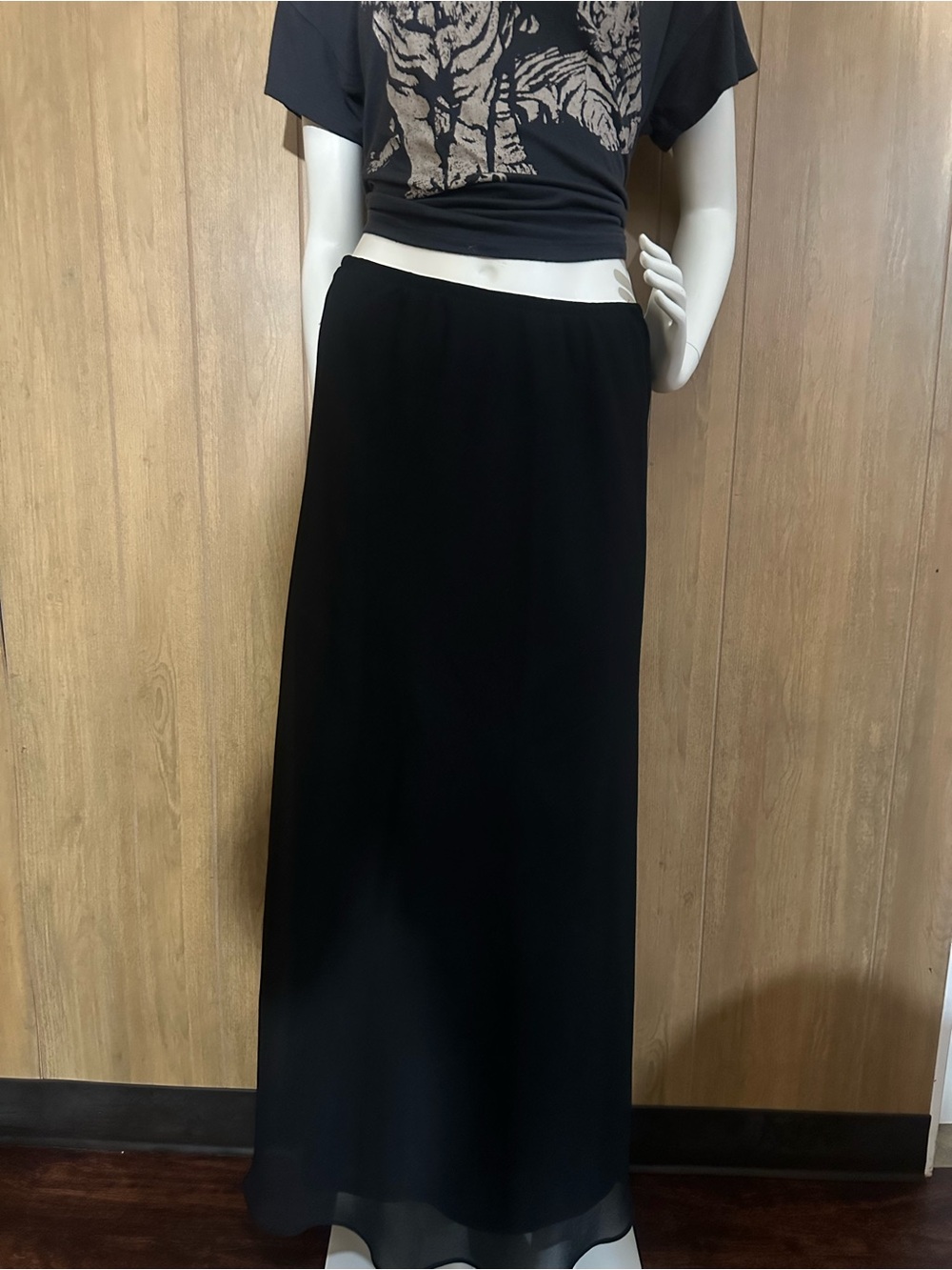MSK 1990sY2K Black Maxi Skirt with Sheer Hem